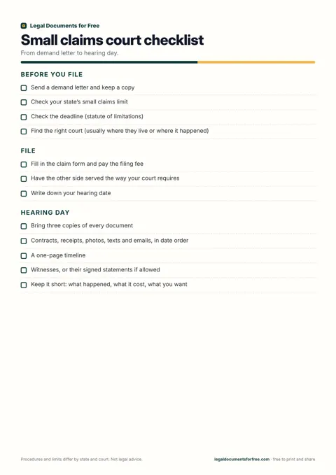Small claims court checklist